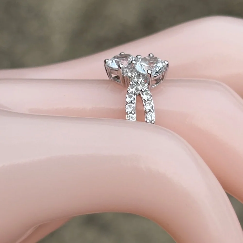 Genuine Lab Created 1.60 ct White Sapphire Bypass Ring Size 7 Sterling Silver